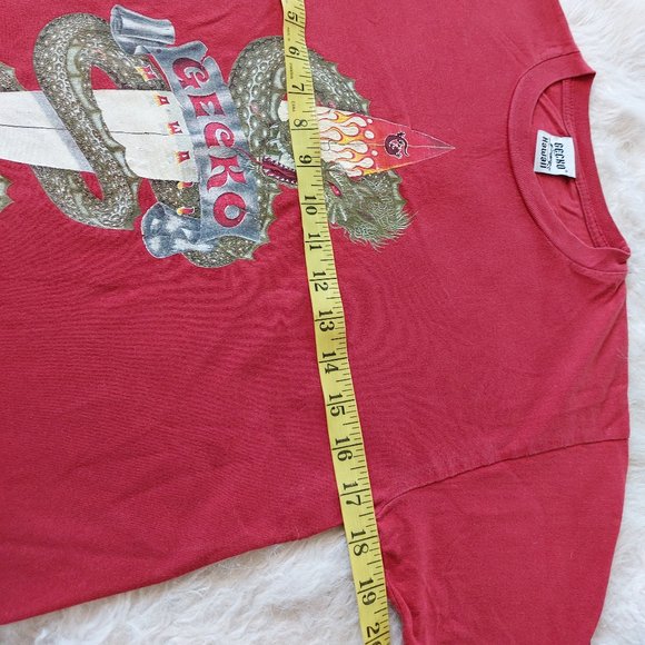 Vintage Gecko Hawaii Youth Size Red Graphic Dragon & Surfing Board T-Shirt Y-L - Picture 5 of 8